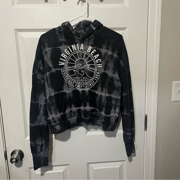 bebe Tops - Women’s Virginia Beach black and gray tie die hoodie
